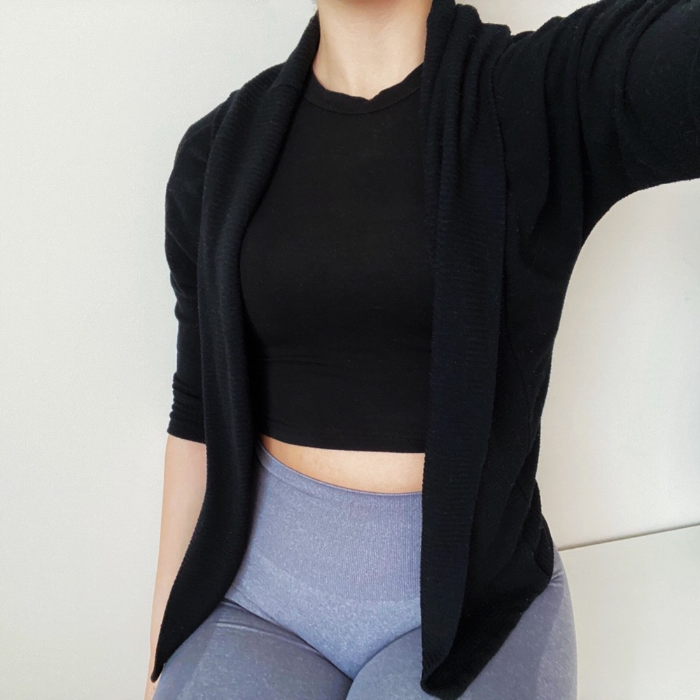 Black Ribbed Asymmetrical Cardigan
